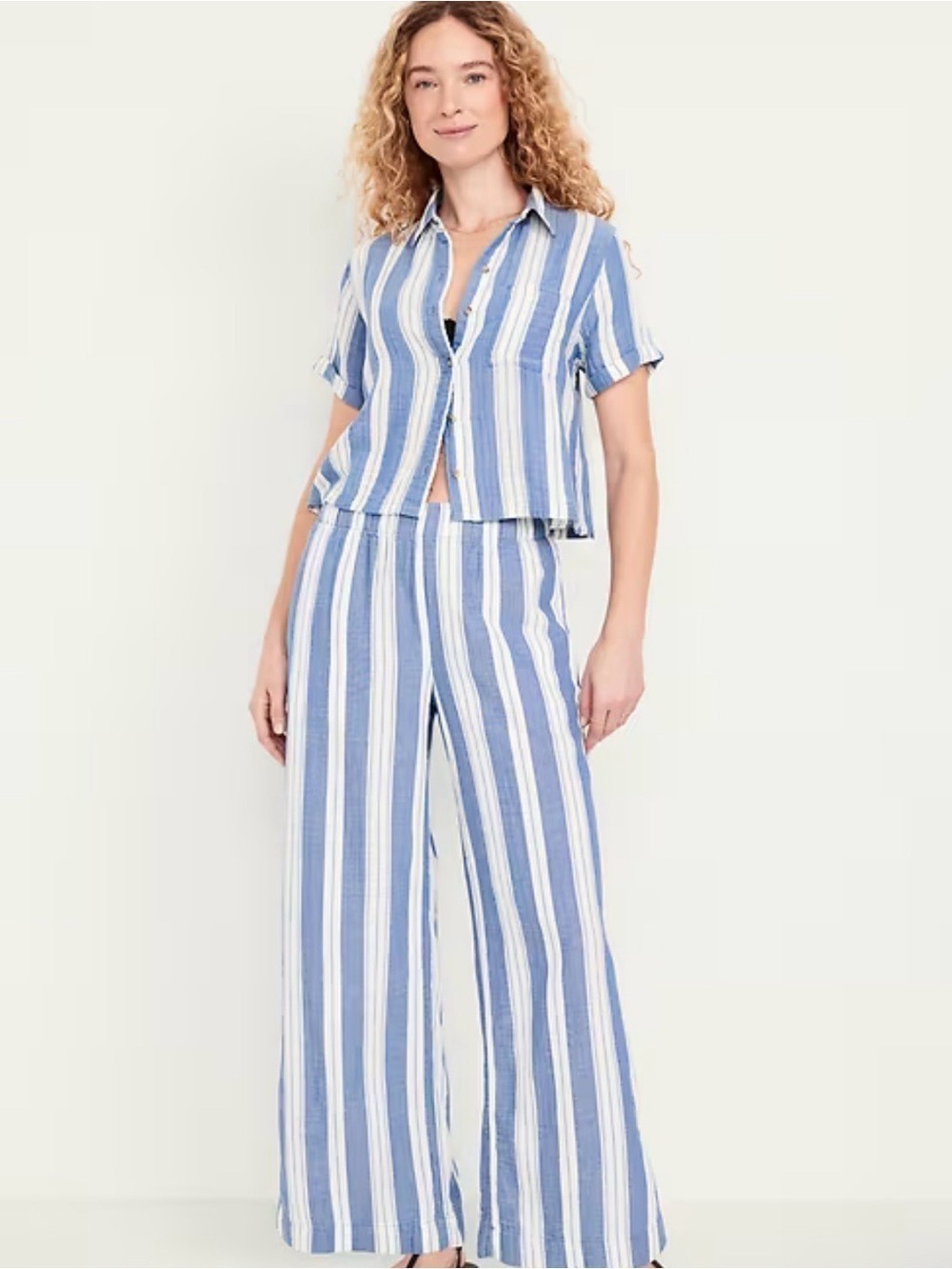 Old Navy High-Waisted Crinkle Gauze Super Wide-Leg Pants sz 4x nautical coastal